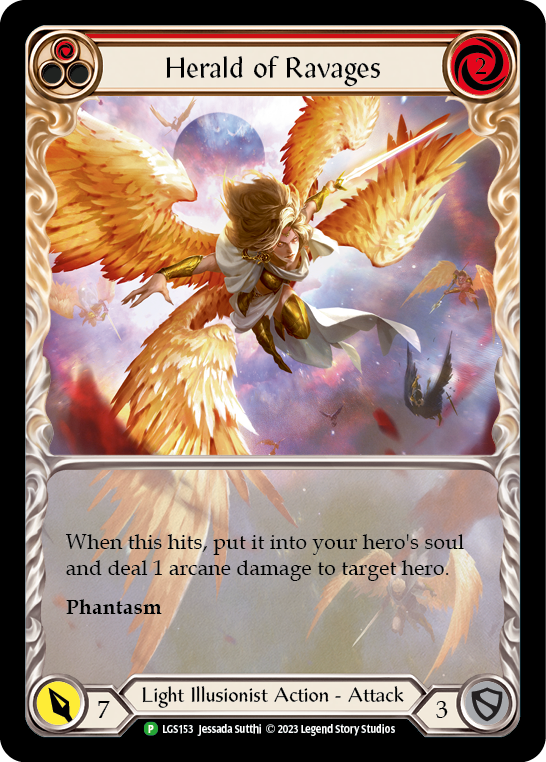 Herald of Ravages (Red) (Extended Art) [LGS153] (Promo)  Rainbow Foil | Shuffle n Cut Hobbies & Games