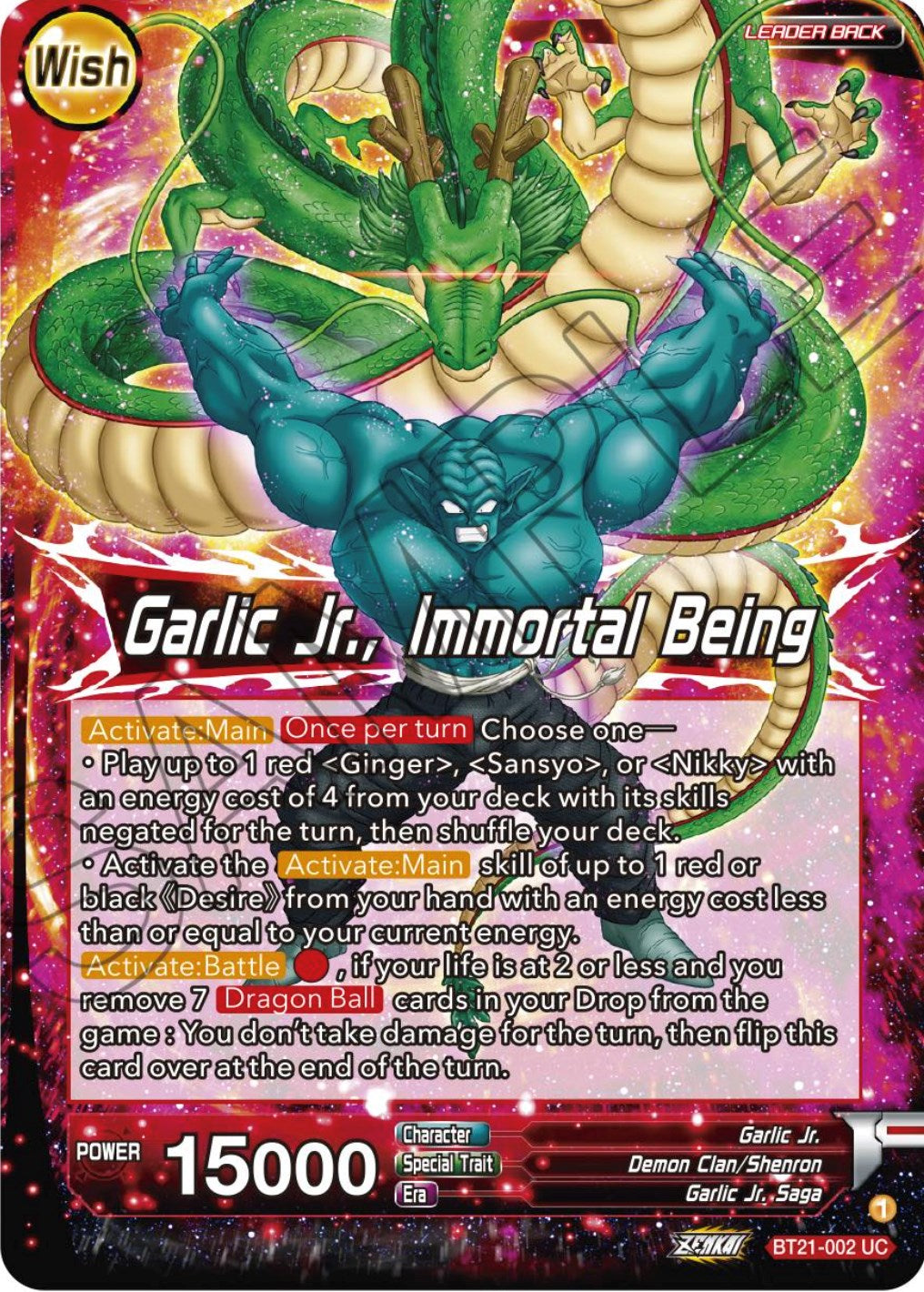Garlic Jr. // Garlic Jr., Immortal Being (BT21-002) [Wild Resurgence] | Shuffle n Cut Hobbies & Games