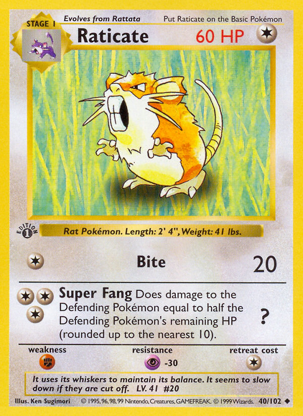 Raticate (40/102) (Shadowless) [Base Set 1st Edition] | Shuffle n Cut Hobbies & Games