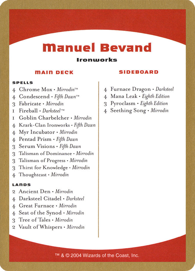 Manuel Bevand Decklist [World Championship Decks 2004] | Shuffle n Cut Hobbies & Games