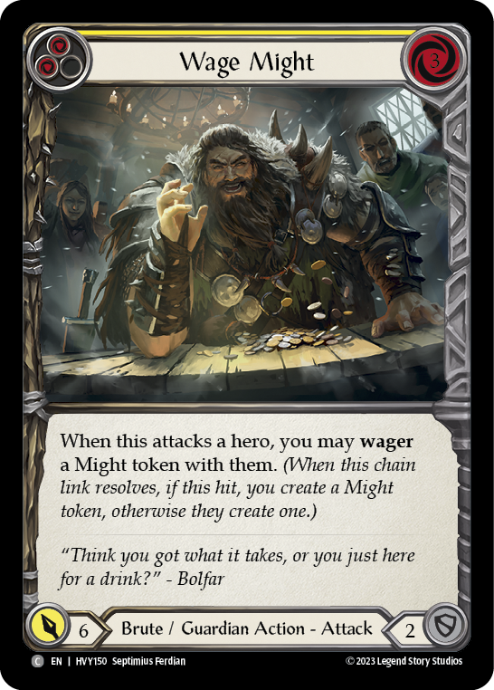 Wage Might (Yellow) [HVY150] (Heavy Hitters)  Rainbow Foil | Shuffle n Cut Hobbies & Games