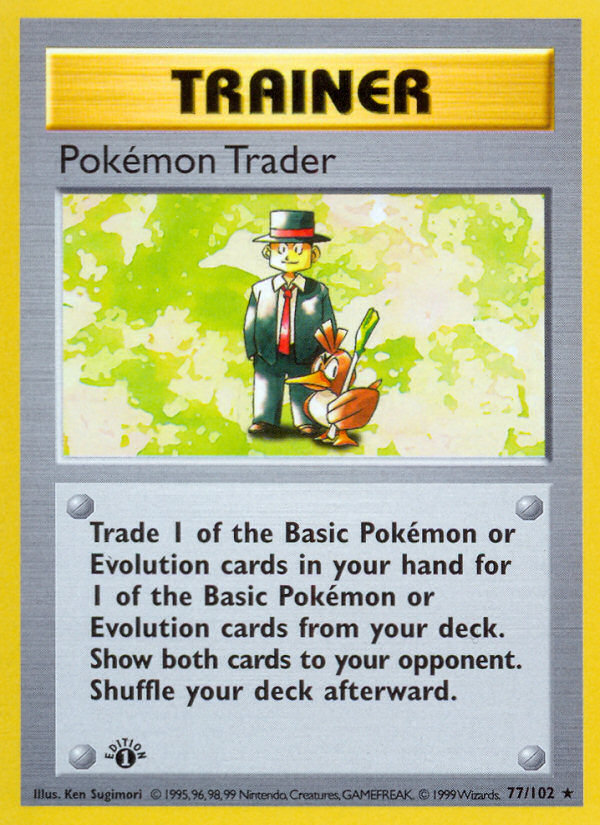 Pokemon Trader (77/102) (Shadowless) [Base Set 1st Edition] | Shuffle n Cut Hobbies & Games