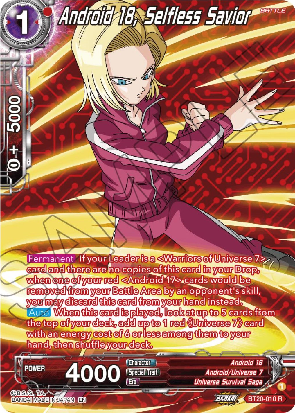 Android 18, Selfless Savior (Silver Foil) (BT20-010) [Power Absorbed] | Shuffle n Cut Hobbies & Games