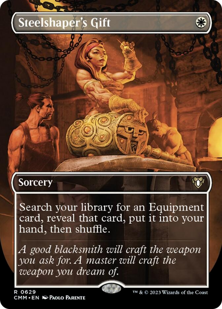 Steelshaper's Gift (Borderless Alternate Art) [Commander Masters] | Shuffle n Cut Hobbies & Games