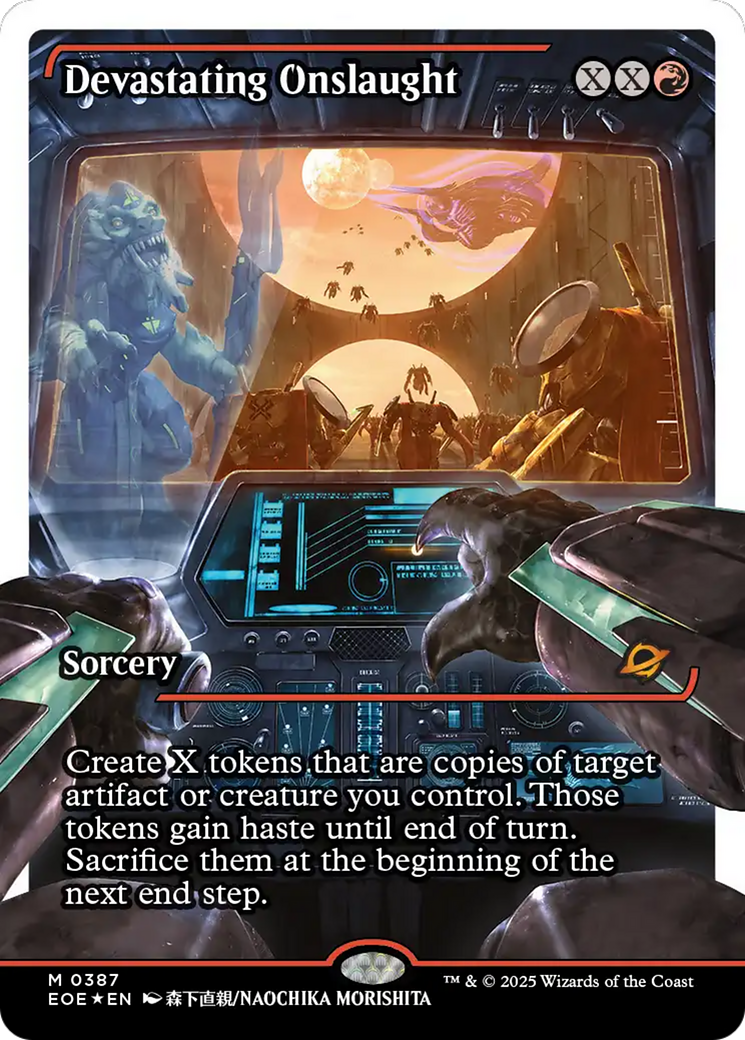 Devastating Onslaught (0387) (Showcase) (Fracture Foil) [Edge of Eternities] | Shuffle n Cut Hobbies & Games