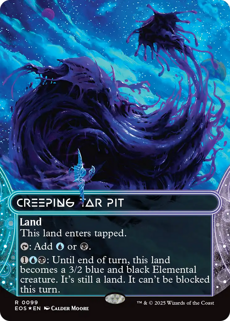 Creeping Tar Pit (0099) (Borderless) (Galaxy Foil) [Edge of Eternities: Stellar Sights] | Shuffle n Cut Hobbies & Games