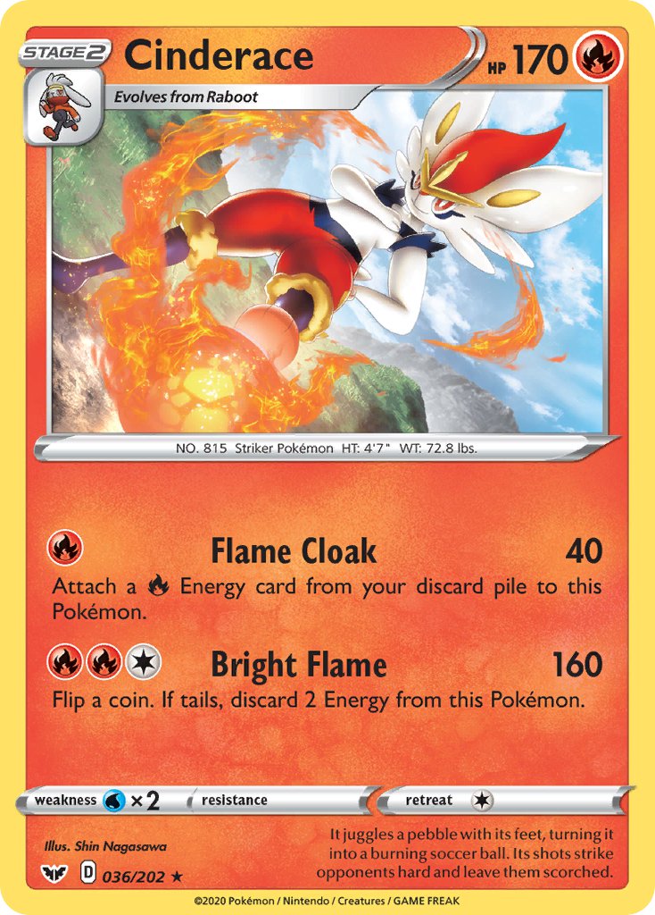 Cinderace (036/202) (Cracked Ice Holo) (Theme Deck Exclusives) [Sword & Shield: Base Set] | Shuffle n Cut Hobbies & Games