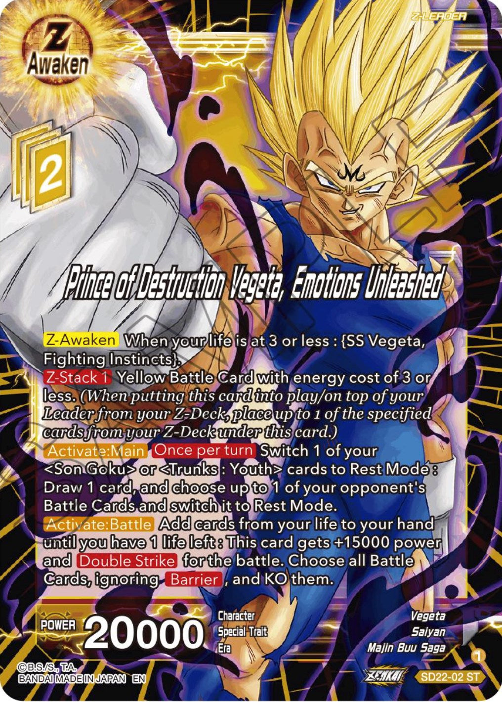 Prince of Destruction Vegeta, Emotions Unleashed (Starter Deck Exclusive) (SD22-02) [Power Absorbed] | Shuffle n Cut Hobbies & Games