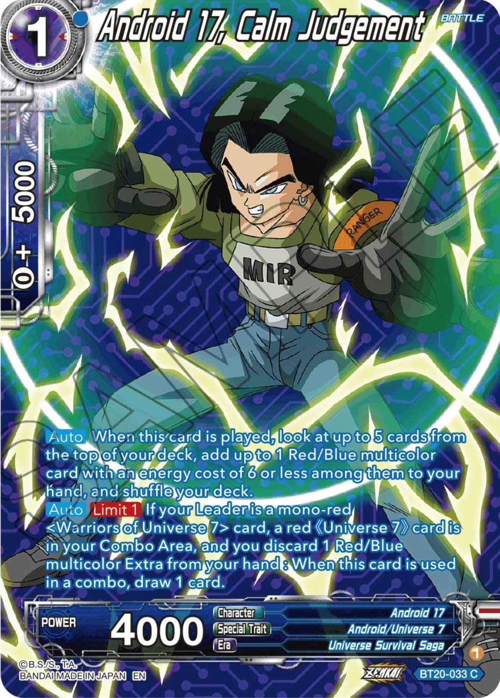 Android 17, Calm Judgement (Silver Foil) (BT20-033) [Power Absorbed] | Shuffle n Cut Hobbies & Games