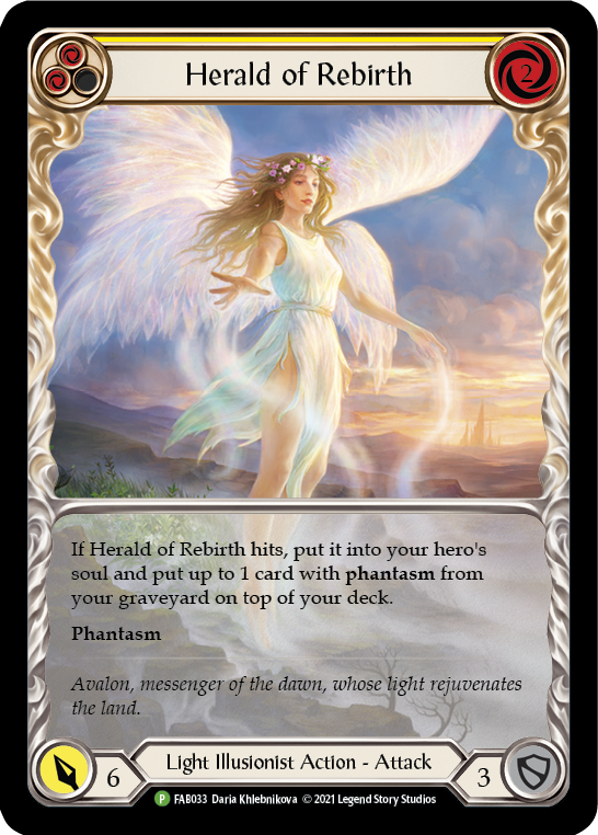 Herald of Rebirth (Yellow) [FAB033] (Promo)  Rainbow Foil | Shuffle n Cut Hobbies & Games