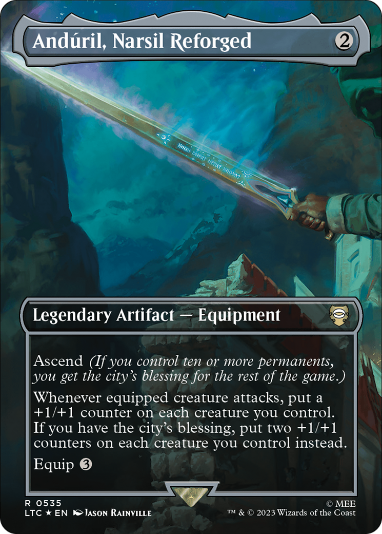 Anduril, Narsil Reforged (Borderless) (Surge Foil) [The Lord of the Rings: Tales of Middle-Earth Commander] | Shuffle n Cut Hobbies & Games