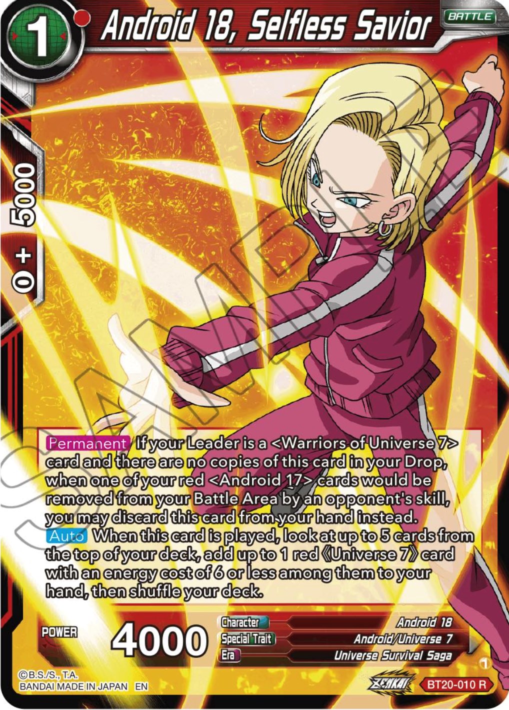 Android 18, Selfless Savior (BT20-010) [Power Absorbed] | Shuffle n Cut Hobbies & Games