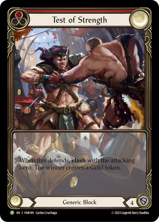 Test of Strength (Red) [FAB199] (Promo)  Rainbow Foil | Shuffle n Cut Hobbies & Games