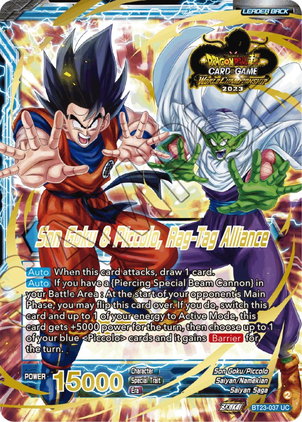 Son Goku // Son Goku & Piccolo, Rag-Tag Alliance (2023 Worlds ZENKAI 06 Leader Set) (BT23-037) [Tournament Promotion Cards] | Shuffle n Cut Hobbies & Games