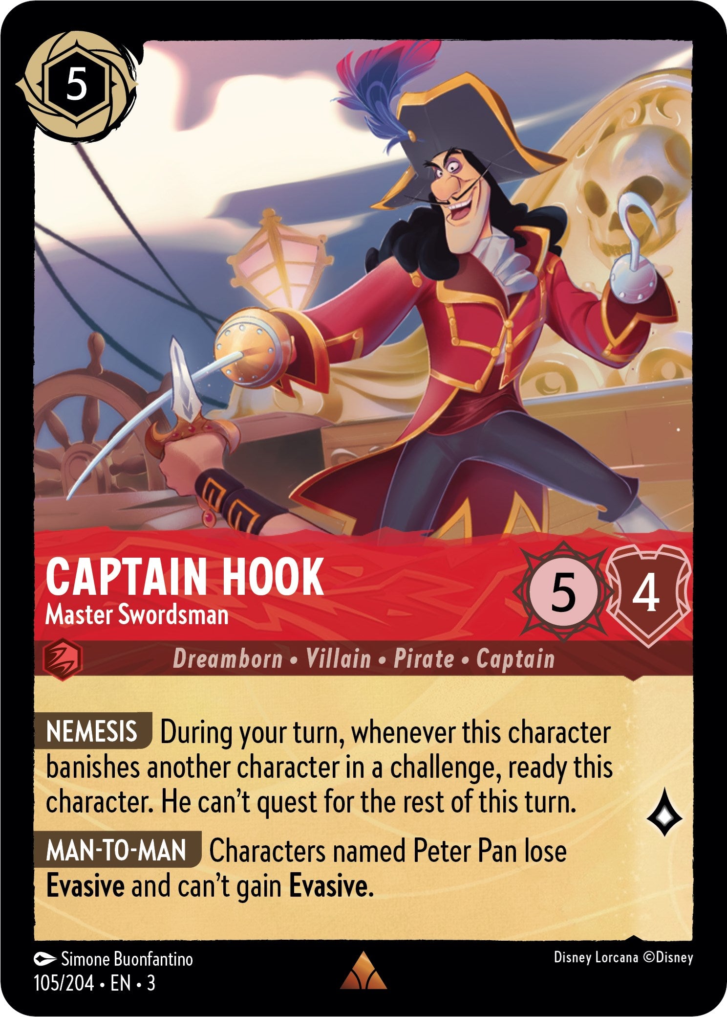 Captain Hook - Master Swordsman (105/204) [Into the Inklands] | Shuffle n Cut Hobbies & Games