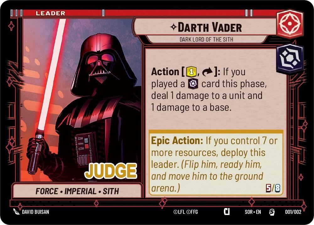 Darth Vader - Dark Lord of the Sith (001/002) (Judge Promo) (001/002) [Spark of Rebellion Promos] | Shuffle n Cut Hobbies & Games