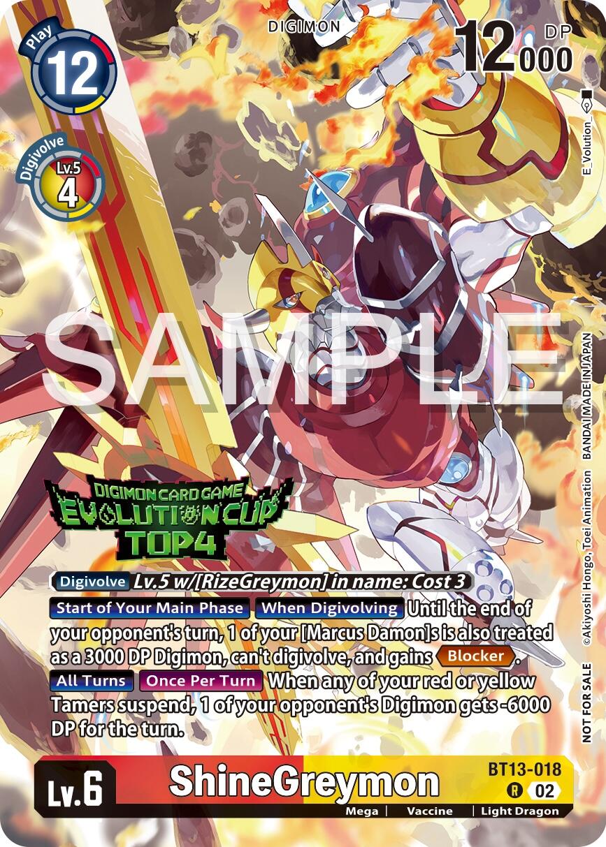 ShineGreymon [BT13-018] (2024 Evolution Cup Top 4) [Versus Royal Knights Booster Promos] | Shuffle n Cut Hobbies & Games