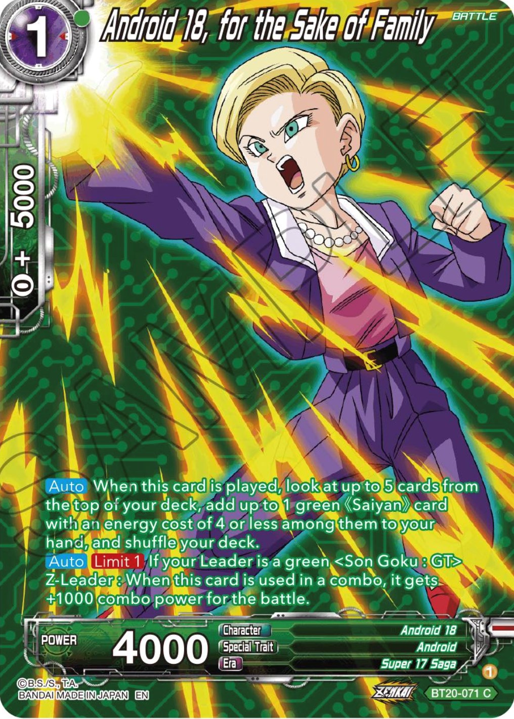 Android 18, for the Sake of Family (Silver Foil) (BT20-071) [Power Absorbed] | Shuffle n Cut Hobbies & Games