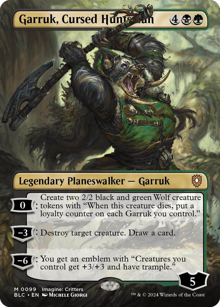 Garruk, Cursed Huntsman (Borderless) [Bloomburrow Commander] | Shuffle n Cut Hobbies & Games