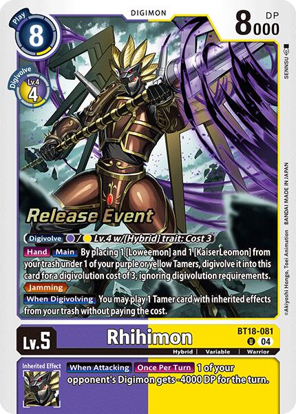 Rhihimon [BT18-081] [Release Special Booster Ver.2.0 Promos] | Shuffle n Cut Hobbies & Games