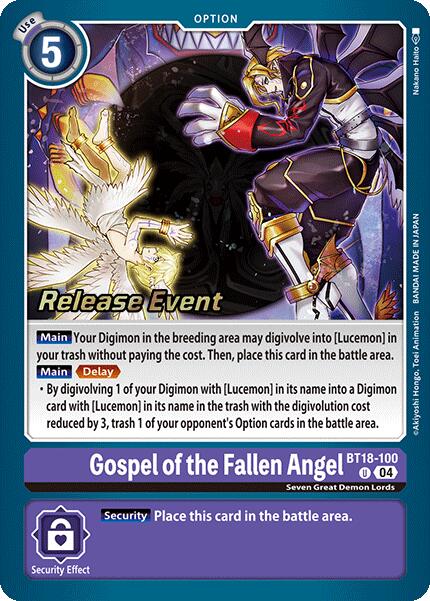 Gospel of the Fallen Angel [BT18-100] [Release Special Booster Ver.2.0 Promos] | Shuffle n Cut Hobbies & Games