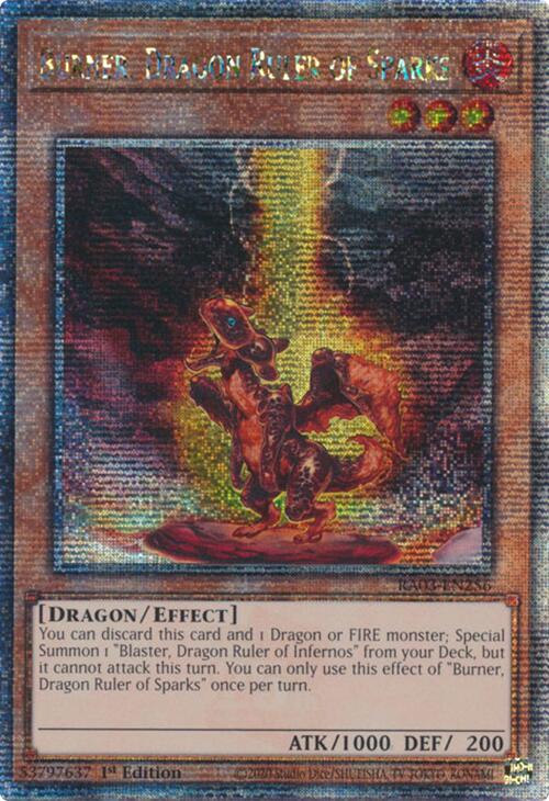 Burner, Dragon Ruler of Sparks (Quarter Century Secret Rare) [RA03-EN256] Quarter Century Secret Rare | Shuffle n Cut Hobbies & Games