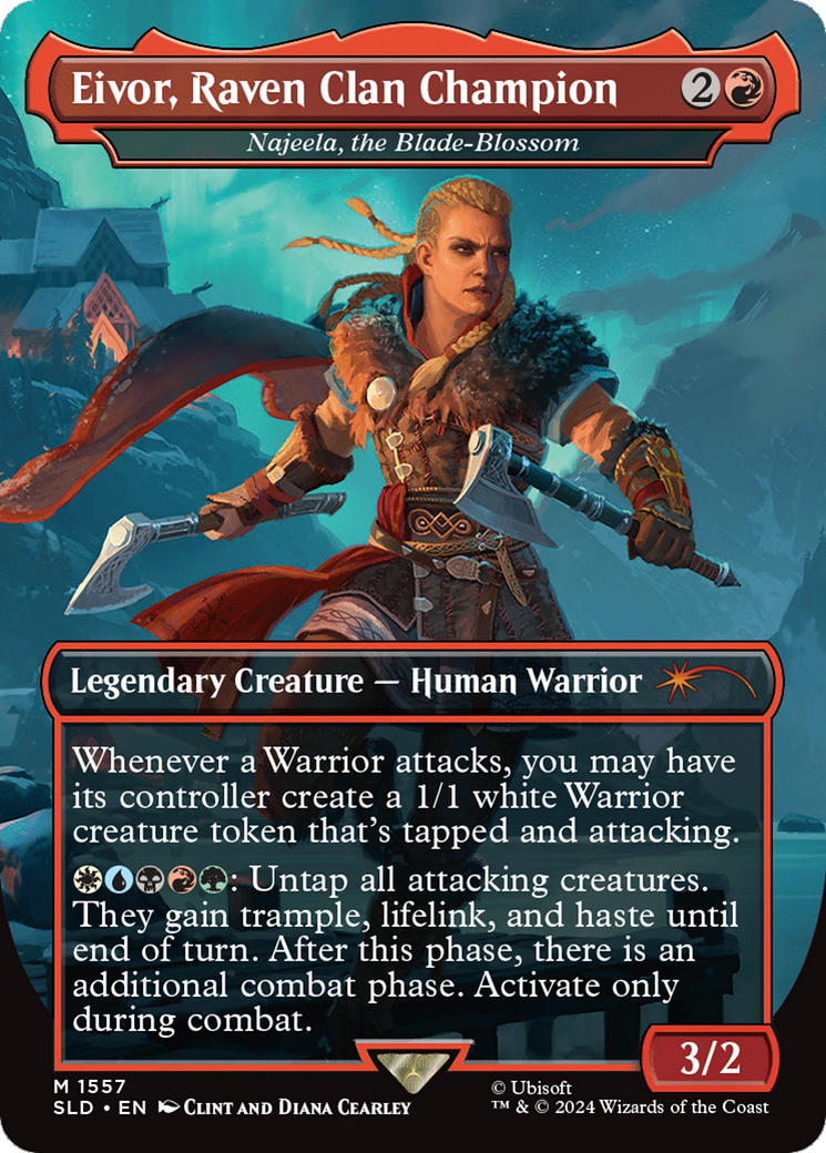 Eivor, Raven Clan Champion - Najeela, the Blade-Blossom (Rainbow Foil) [Secret Lair Drop Series] | Shuffle n Cut Hobbies & Games