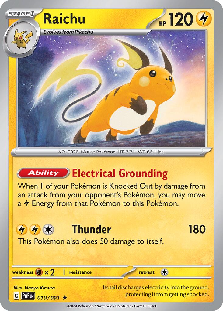 Raichu (019/091) (Theme Deck Exclusive) [Scarlet & Violet: Paldean Fates] | Shuffle n Cut Hobbies & Games
