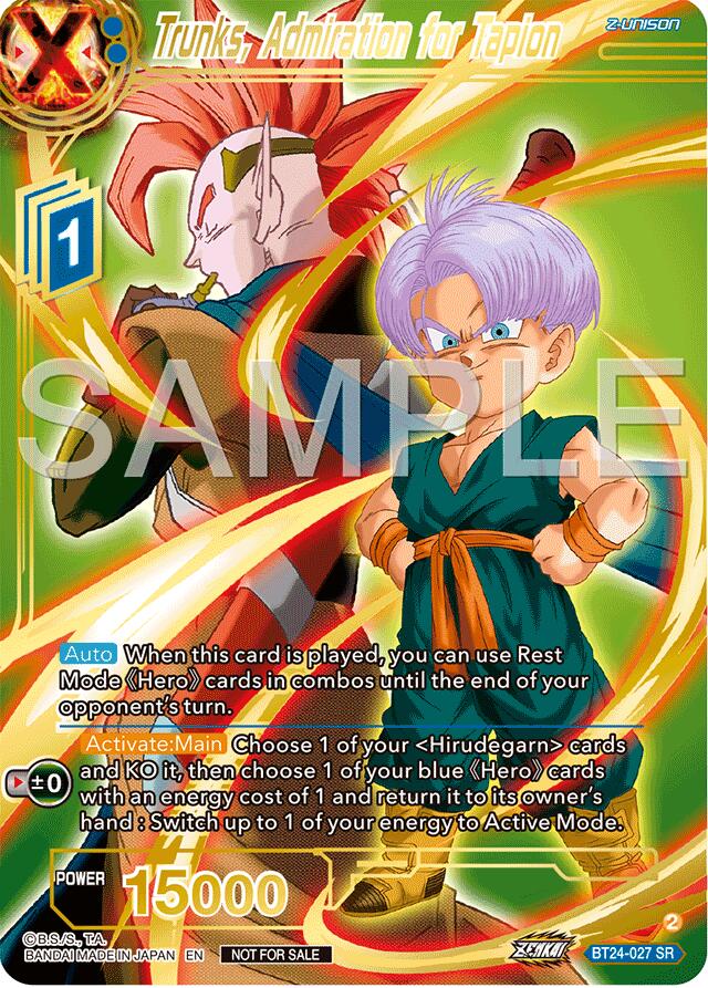 Trunks, Admiration for Tapion (Championship 2024 Finals Zenkai Pack) (Gold Stamped) (BT24-027) [Tournament Promotion Cards] | Shuffle n Cut Hobbies & Games