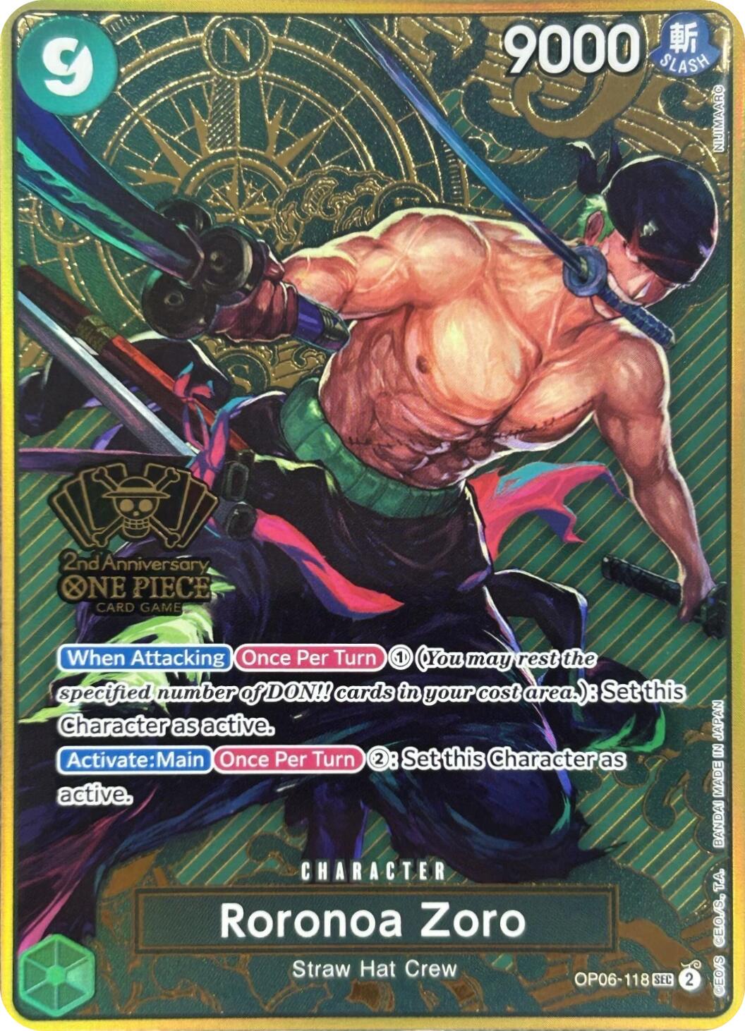 Roronoa Zoro (Japanese Version 2nd Anniversary Set) [One Piece Promotion Cards] | Shuffle n Cut Hobbies & Games