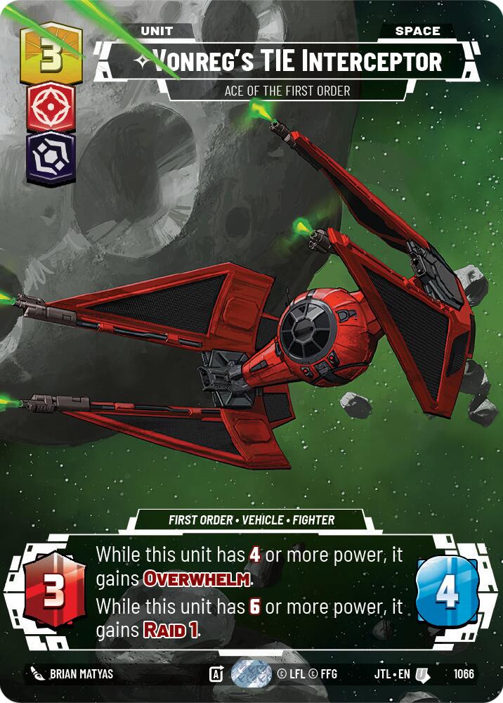 Vonreg's TIE Interceptor - Ace of the First Order (1066) (Prestige Foil) (1066) [Jump to Lightspeed] | Shuffle n Cut Hobbies & Games