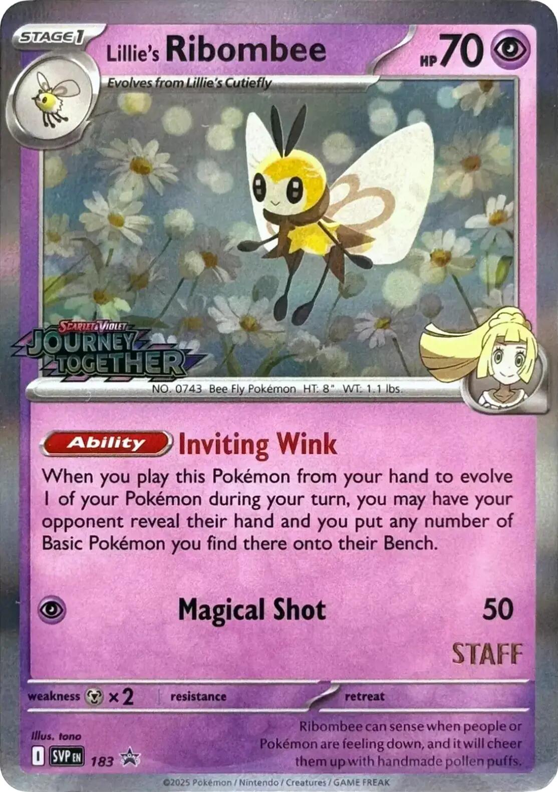 Lillie's Ribombee (183) (Prerelease Staff) [Scarlet & Violet: Black Star Promos] | Shuffle n Cut Hobbies & Games