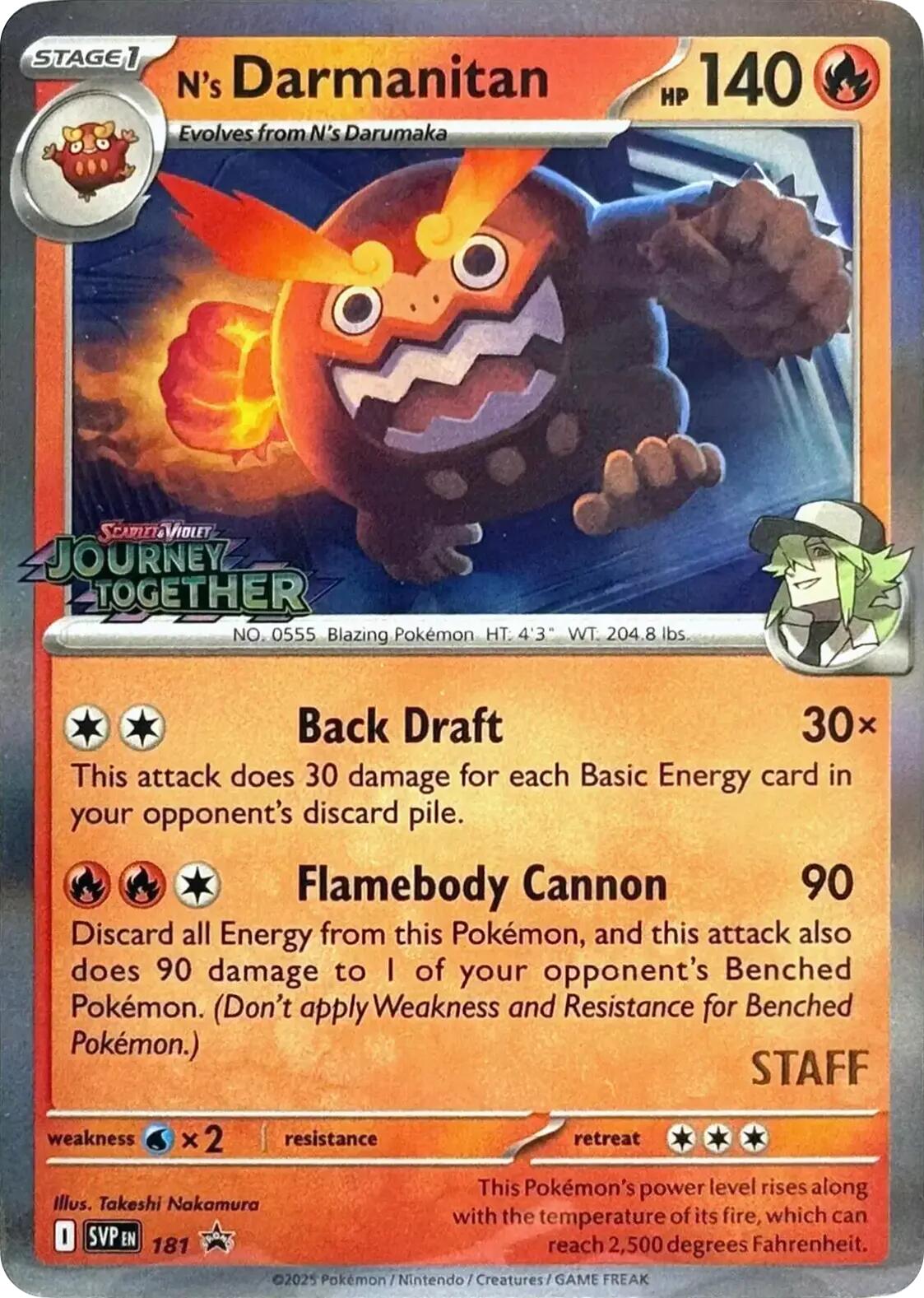 N's Darmanitan (181) (Prerelease Staff) [Scarlet & Violet: Black Star Promos] | Shuffle n Cut Hobbies & Games