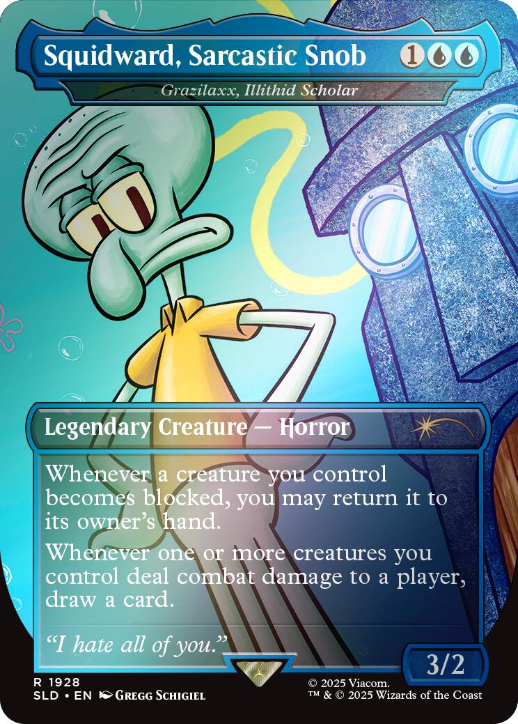 Squidward, Sarcastic Snob - Grazilaxx, Illithid Scholar (Rainbow Foil) [Secret Lair Drop Series] | Shuffle n Cut Hobbies & Games