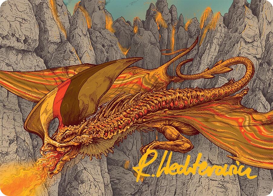 Magmatic Hellkite Art Card (34/54) (Gold-Stamped Signature) [Tarkir: Dragonstorm Art Series] | Shuffle n Cut Hobbies & Games