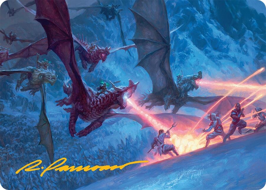 Dragonback Assault Art Card (22/54) (Gold-Stamped Signature) [Tarkir: Dragonstorm Art Series] | Shuffle n Cut Hobbies & Games