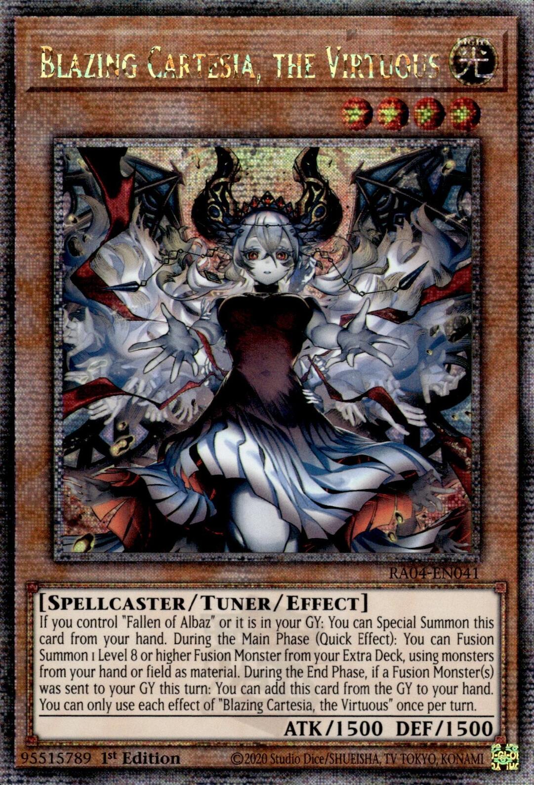 Blazing Cartesia, the Virtuous (New Art) [RA04-EN041] Quarter Century Secret Rare | Shuffle n Cut Hobbies & Games