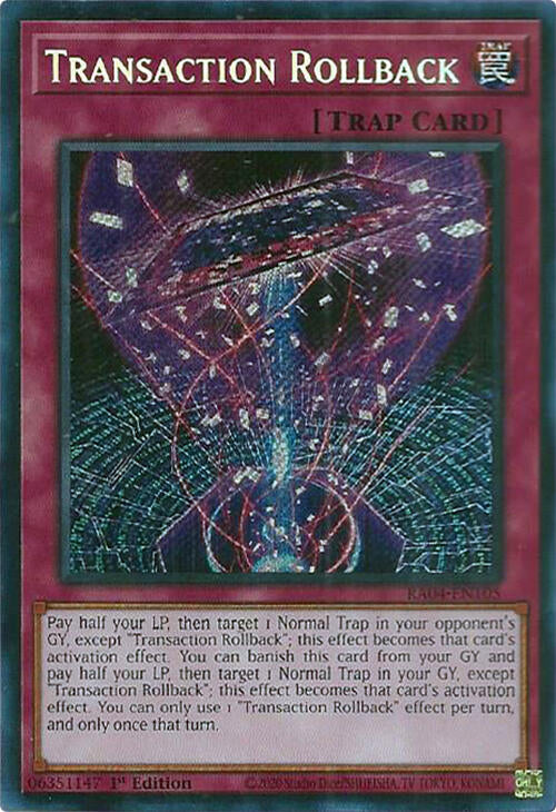 Transaction Rollback [RA04-EN105] Secret Rare | Shuffle n Cut Hobbies & Games