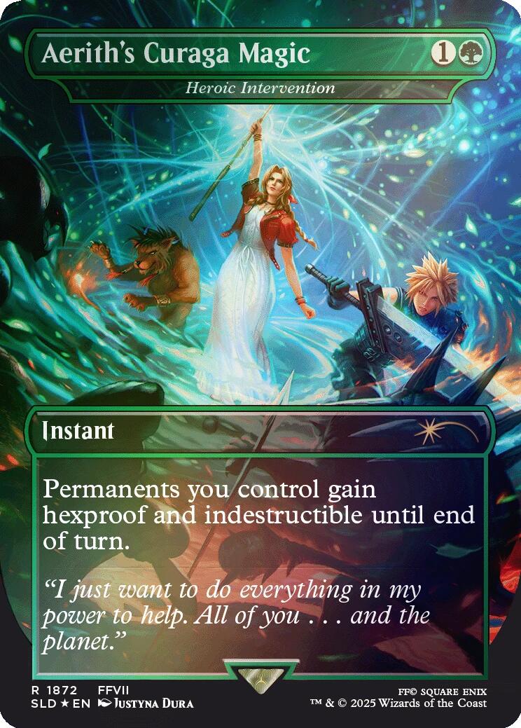 Aerith's Curaga Magic - Heroic Intervention (Rainbow Foil) [Secret Lair Drop Series] | Shuffle n Cut Hobbies & Games