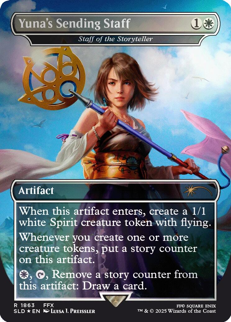 Yuna's Sending Staff - Staff of the Storyteller (Rainbow Foil) [Secret Lair Drop Series] | Shuffle n Cut Hobbies & Games