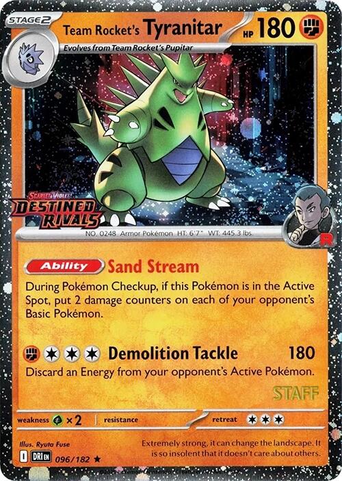Team Rocket's Tyranitar (096/182) (Prerelease Staff) [Scarlet & Violet: Destined Rivals] | Shuffle n Cut Hobbies & Games