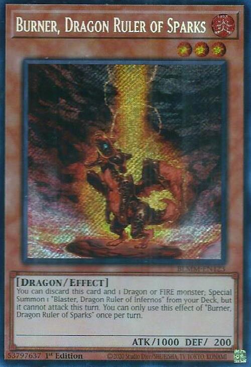 Burner, Dragon Ruler of Sparks [BLMM-EN123] Secret Rare | Shuffle n Cut Hobbies & Games