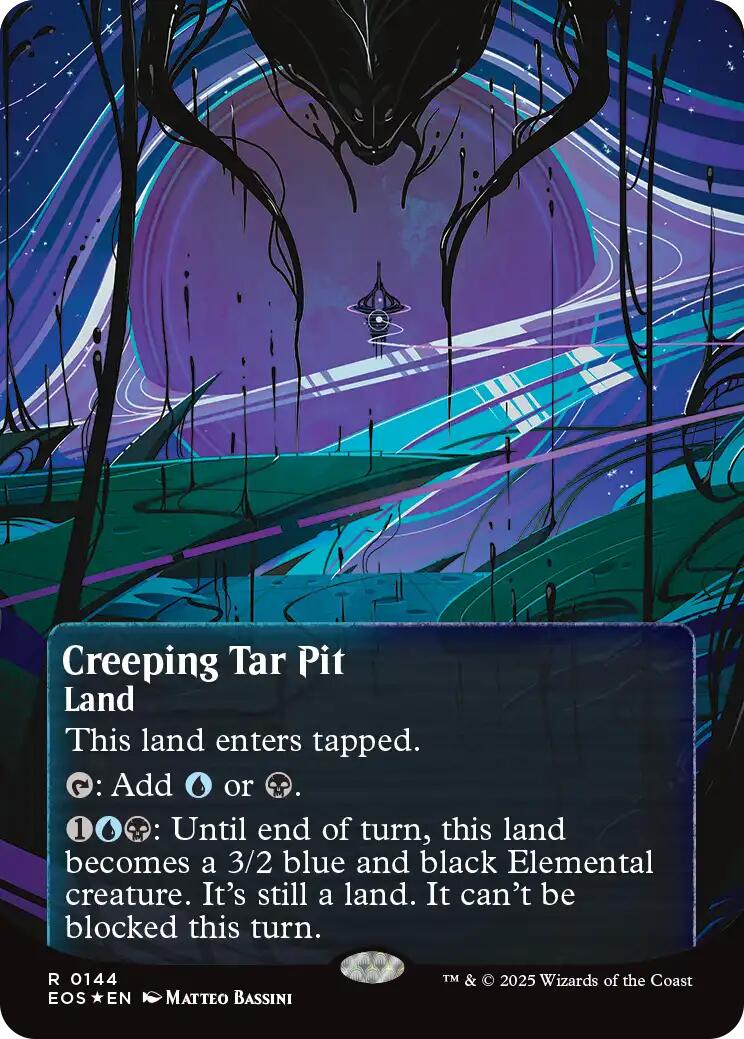 Creeping Tar Pit (0144) (Borderless) (Galaxy Foil) [Edge of Eternities: Stellar Sights] | Shuffle n Cut Hobbies & Games