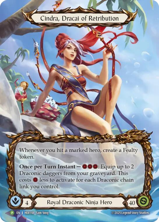 Cindra, Dracai of Retribution [HER144] (Promo)  Rainbow Foil | Shuffle n Cut Hobbies & Games