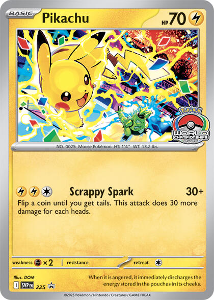 Pikachu (225) (World Championship 2025) [Scarlet & Violet: Black Star Promos] | Shuffle n Cut Hobbies & Games