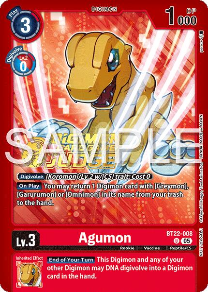 Agumon [BT22-008] (Judge Pack 2025 Wave 2) [Cyber Eden] | Shuffle n Cut Hobbies & Games