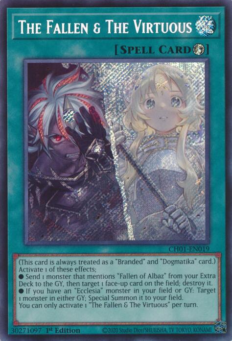 The Fallen & The Virtuous (Secret Rare) [CH01-EN019] Secret Rare | Shuffle n Cut Hobbies & Games