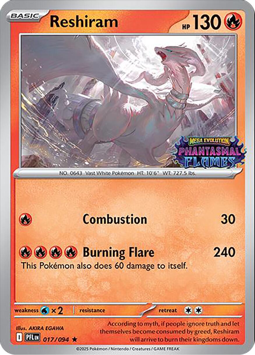 Reshiram (017/094) (Phantasmal Flames Stamped) [Mega Evolution: Phantasmal Flames] | Shuffle n Cut Hobbies & Games