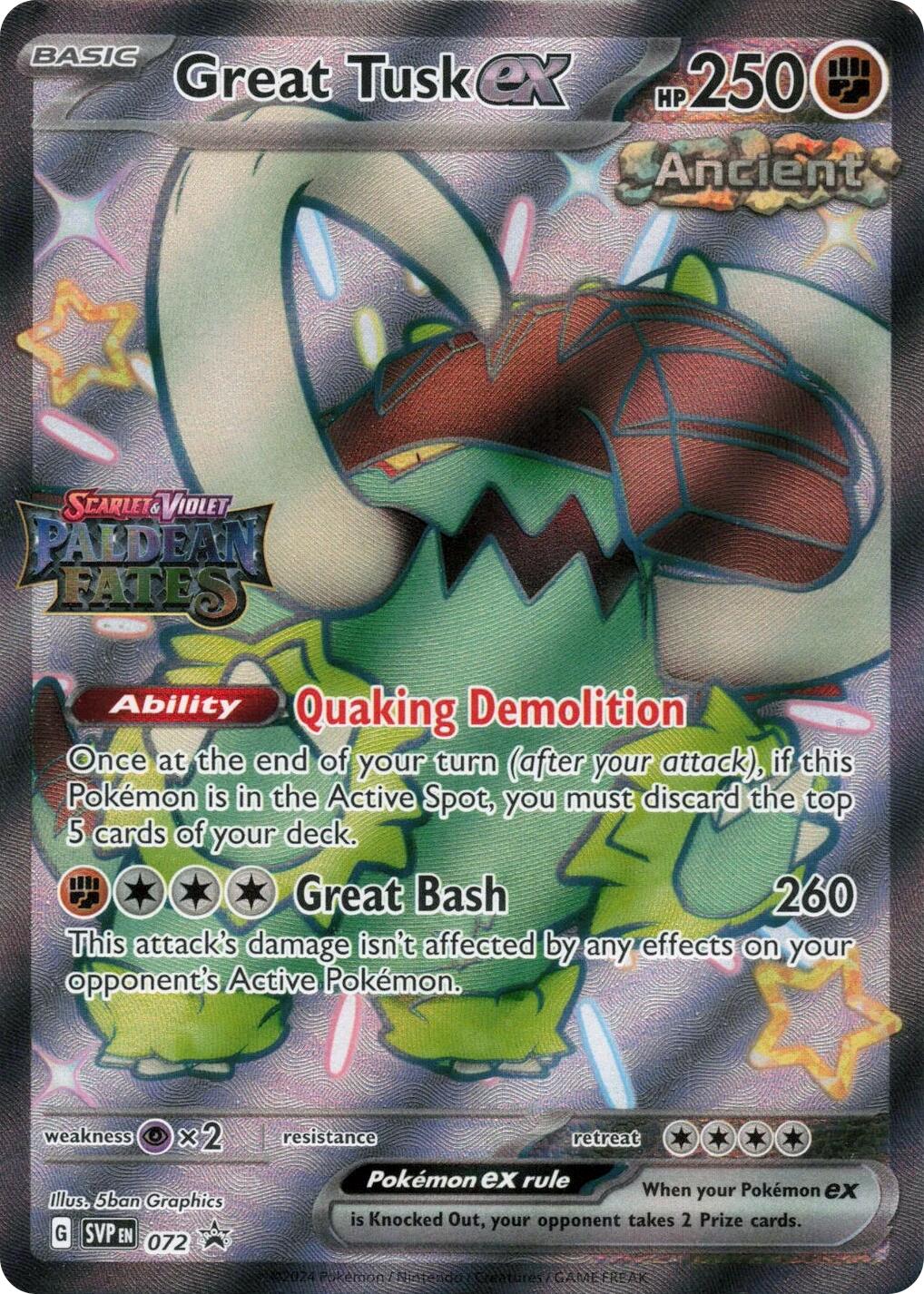 Great Tusk ex (072) (Paldean Fates Stamped) [Scarlet & Violet: Paldean Fates] | Shuffle n Cut Hobbies & Games