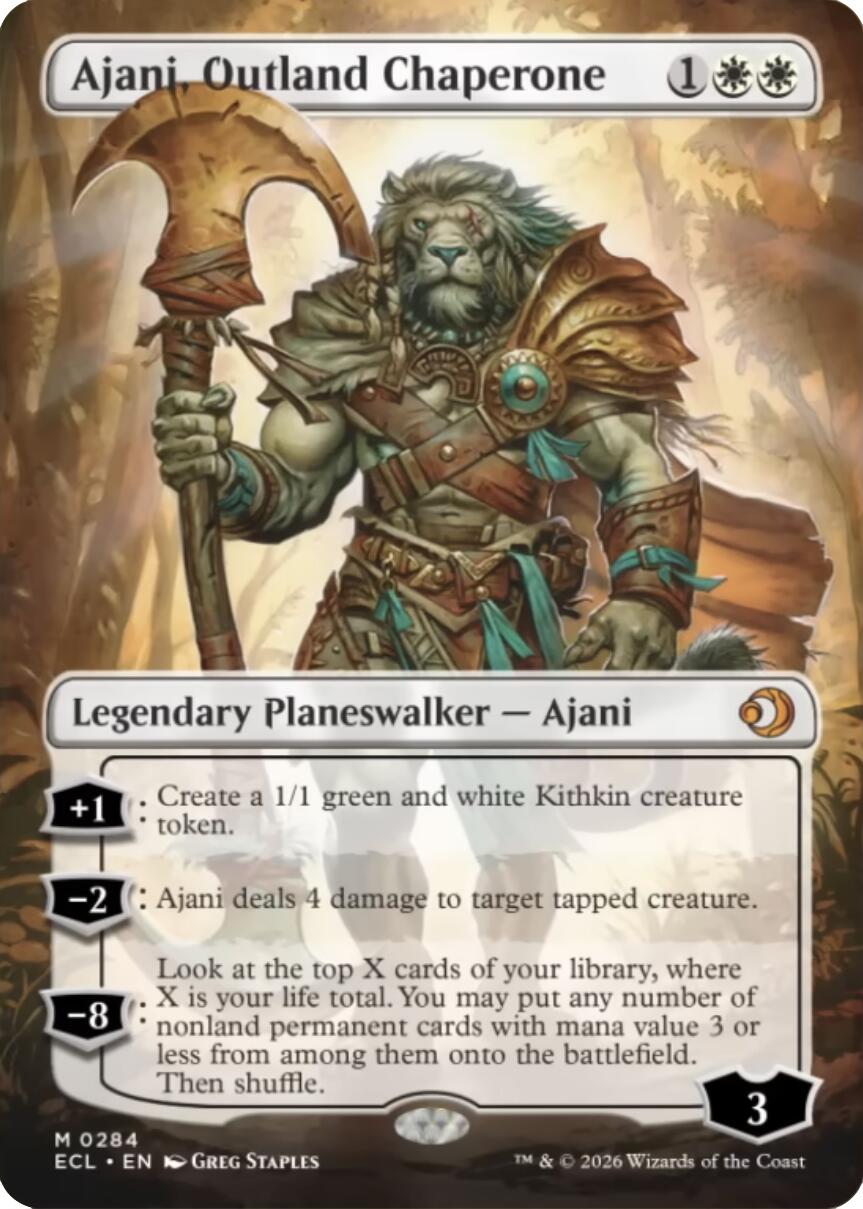 Ajani, Outland Chaperone (Borderless) [Lorwyn Eclipsed] | Shuffle n Cut Hobbies & Games